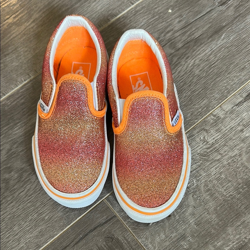 Vans Orange and Gold Sparkle Sneakers Slip-On